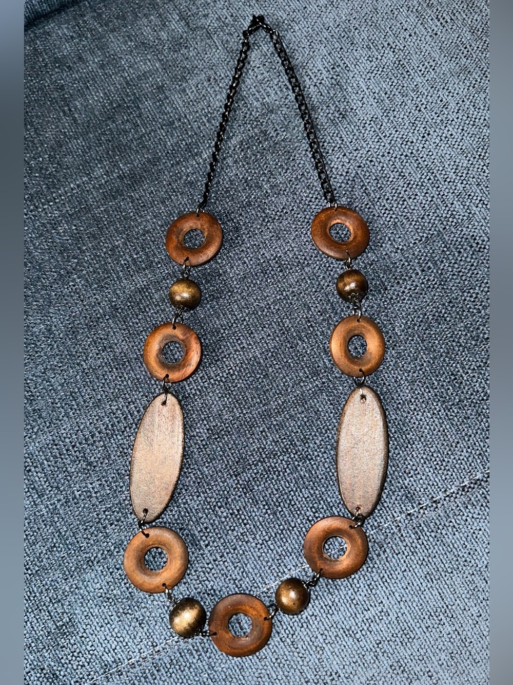 Wooden Bead and Disc Necklace - Brown